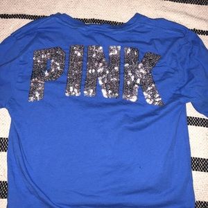 blue long sleeve cropped Victoria Secret Pink top